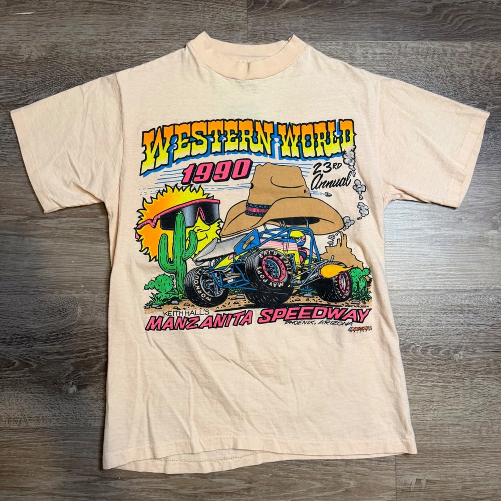 Vintage 1990 Manzanita Speedway Western World Racing T-Shirt Hanes Beefy-T Small